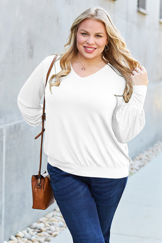 Basic Bae Full Size V-Neck Lantern Sleeve Top Trendsi