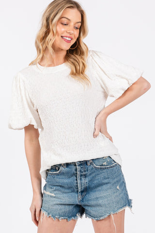 Ces Femme Textured Puff Sleeve Top Trendsi