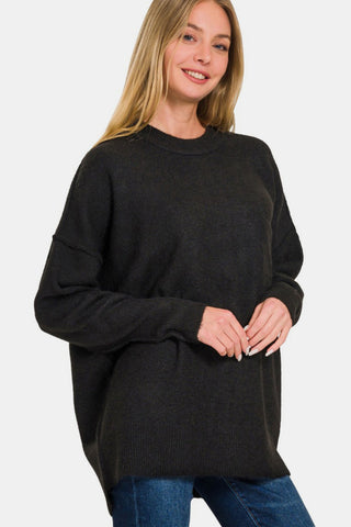 Zenana High-Low Hem Drop Shoulder Sweater Trendsi