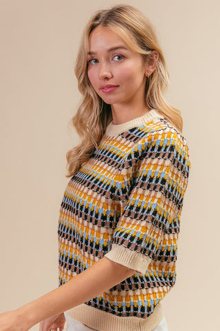 BiBi Multi Color Half Sleeve Sweater Trendsi