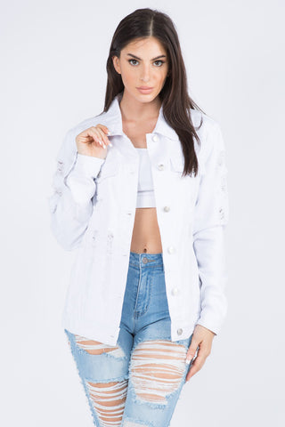 American Bazi Distressed Back Button Down Denim Jacket Trendsi