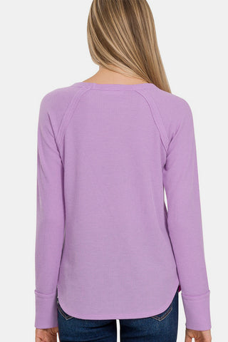 Zenana Waffle Long Sleeve T-Shirt Trendsi