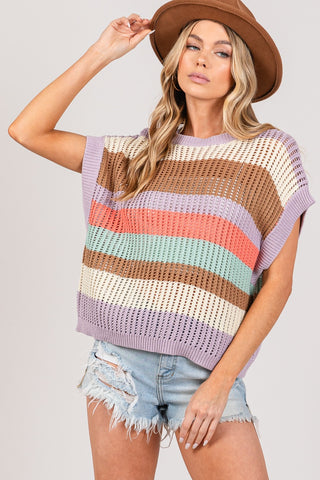 SAGE + FIG Color Block Striped Crochet Sweater Trendsi