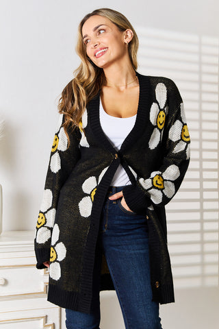 Perfee Floral Button Down Longline Cardigan Trendsi