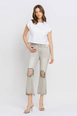 Lovervet Distressed Raw Hem Cropped Flare Jeans Trendsi