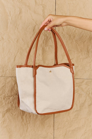 Fame Beach Chic Faux Leather Trim Tote Bag in Ochre Trendsi