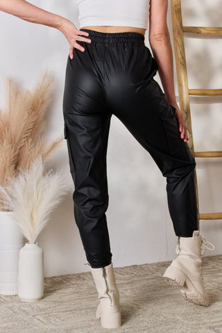 Color 5 Faux Leather Cargo Pants Trendsi