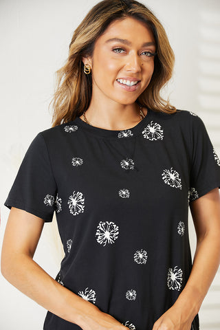 Double Take Dandelion Print Round Neck T-Shirt Trendsi