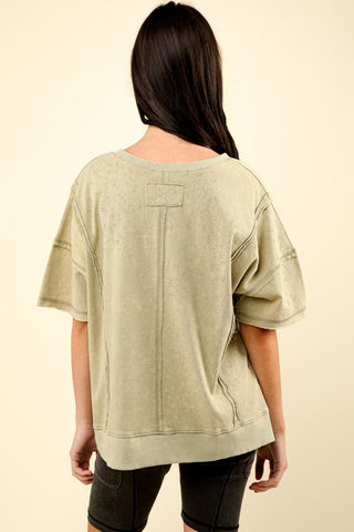 VERY J Round Neck Exposed Seam Slit T-Shirt Trendsi