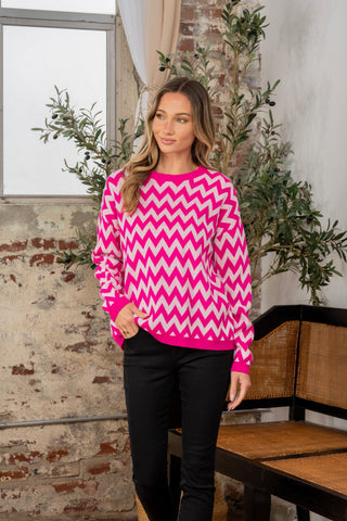 Sew In Love Full Size Wave Stripe Contrast Long Sleeve Sweater Trendsi