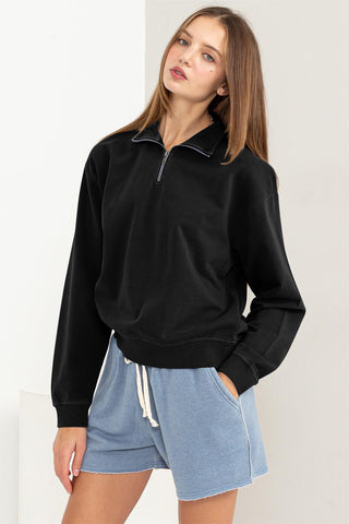 HYFVE Half Zip Drop Shoulder Sweatshirt Trendsi