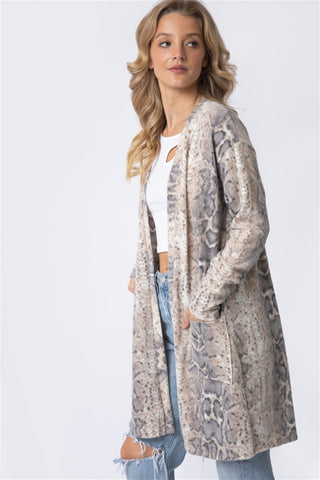 Cherish Apparel Animal Print Flannel Open Front Longline Cardigan Trendsi