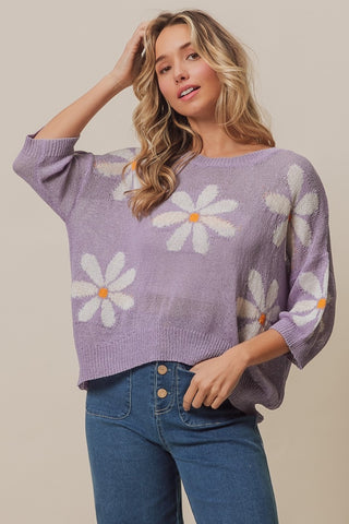 BiBi Floral Pattern Slit Sweater Trendsi