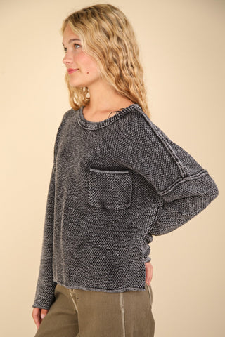 VERY J Mineral Washed Exposed Seam Sweater Trendsi