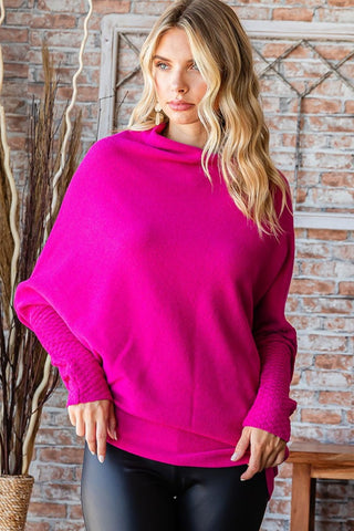 First Love Full Size Asymmetrical Hem Dolman Sleeve Sweater Trendsi