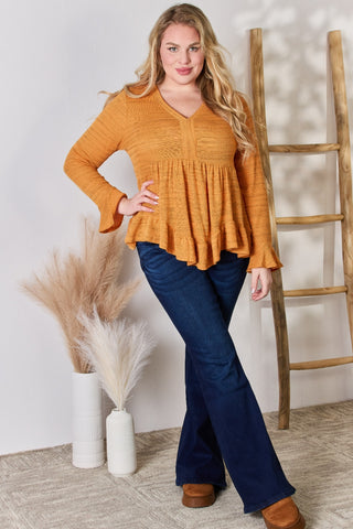 Hailey & Co Full Size V-Neck Flounce Sleeve Blouse Trendsi