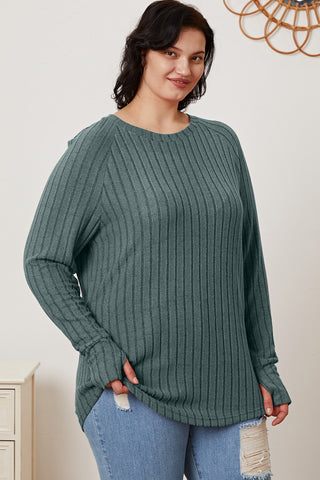 Basic Bae Full Size Ribbed Thumbhole Sleeve T-Shirt Trendsi