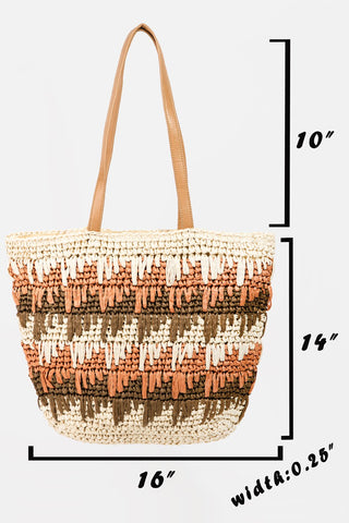 Fame Straw Braided Striped Tote Bag Trendsi