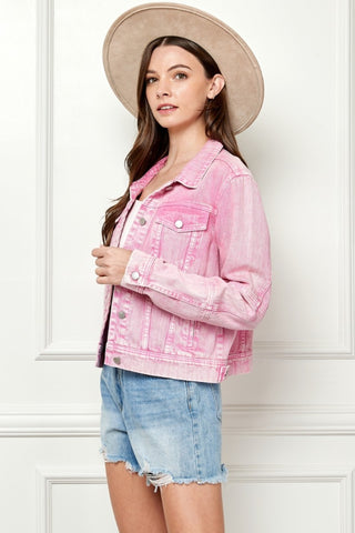 Veveret Button Up Cropped Denim Jacket Trendsi