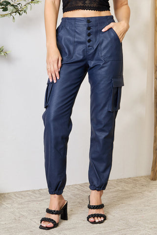 Kancan High Waist Faux Leather Cargo Joggers Trendsi