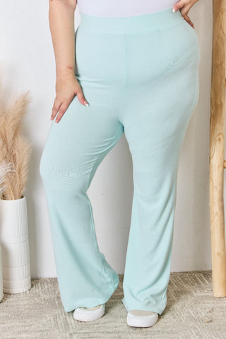 RISEN Full Size High Waist Ultra Soft Knit Flare Pants Trendsi