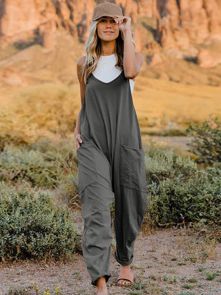 Double Take Full Size Sleeveless V-Neck Pocketed Jumpsuit Trendsi