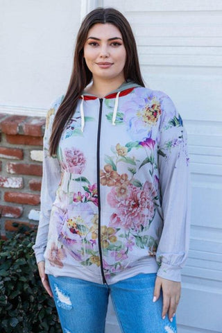 Blumin Apparel Full Size Floral Zip Up Hoodie Trendsi