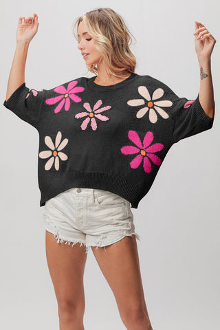 BiBi Floral Pattern Cropped Sweater Trendsi