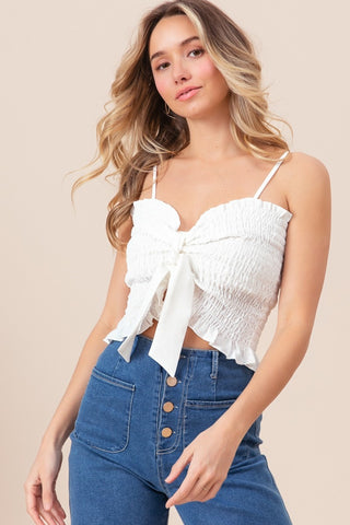 BiBi Ruffled Smocked Ribbon Detail Cami Trendsi