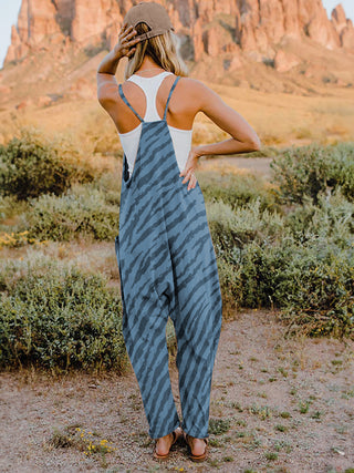 Full Size Printed V-Neck Sleeveless Jumpsuit Trendsi