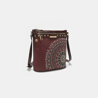 Nicole Lee USA Metallic Stitching Embroidery Inlaid Rhinestone Crossbody Bag Trendsi