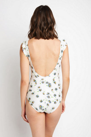 Marina West Swim Float On Ruffle Faux Wrap One-Piece in Daisy Cream Trendsi