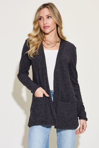 Zenana Open Front Long Sleeve Cardigan Trendsi