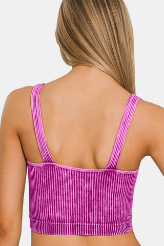 Zenana Washed Ribbed Cropped V-Neck Tank Trendsi