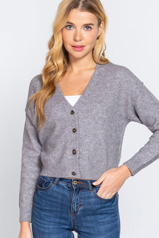 ACTIVE BASIC V-Neck Button Up Long Sleeve Knit Cardigan Trendsi