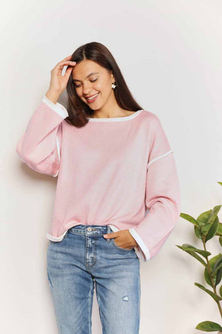 Angel Wings Contrast Detail Dropped Shoulder Knit Top Trendsi