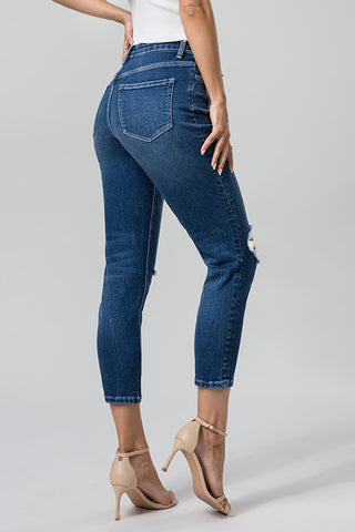 BAYEAS Full Size High Waist Distressed Washed Cropped Mom Jeans Trendsi