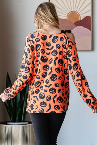 Heimish Pumpkin Print One Shoulder T-Shirt Trendsi