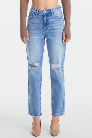 BAYEAS High Waist Distressed Cat's Whiskers Washed Straight Jeans Trendsi