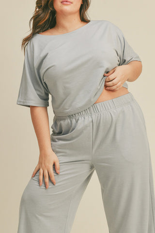 Kimberly C Full Size Short Sleeve Cropped Top and Wide Leg Pants Set Trendsi