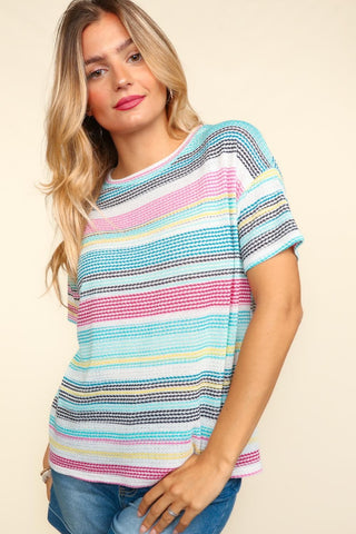 Haptics Waffle Stripe Short Sleeve T-Shirt Trendsi