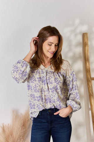 Hailey & Co Full Size Lace Detail Printed Blouse Trendsi