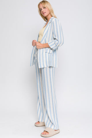 Love Tree Linen Woven Striped Blazer Trendsi