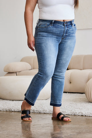 Judy Blue Full Size Release Hem Cropped Bootcut Jeans Trendsi