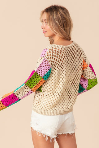 BiBi Multi Color Checkered Long Sleeve Knit Top Trendsi