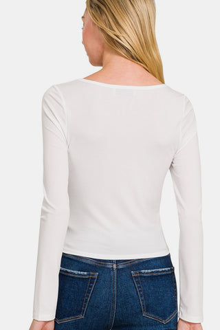 Zenana Square Neck Fitted Long Sleeve T-Shirt Trendsi