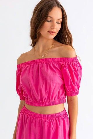 Le Lis Off Shoulder Crop Top and Ruffled Shorts Set Trendsi