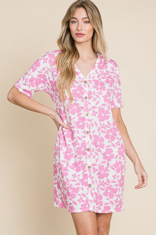 BOMBOM Floral Button Down Mini Dress Trendsi