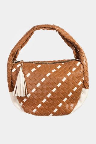 Fame Tassel Detail Weave Semi Circle Bag Trendsi