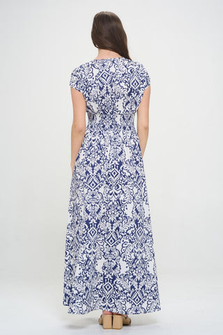 RENEE C Printed Smocked Waist Maxi Dress Trendsi